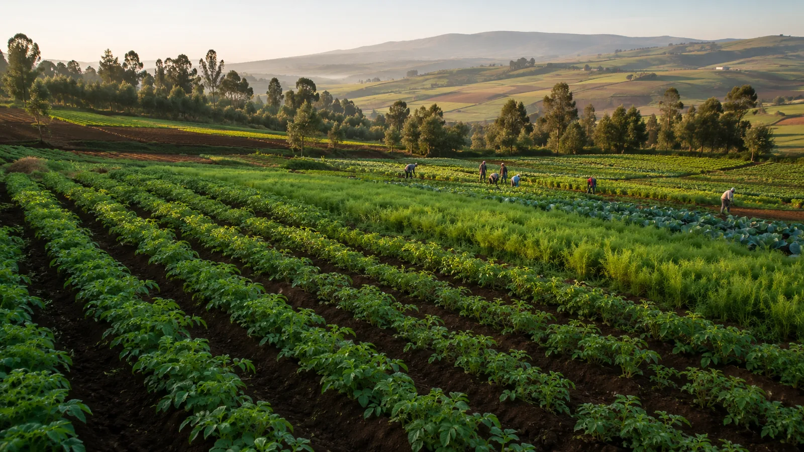 Cultivated green farmland in Kenya highlands